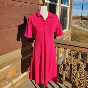 Lands' End S (6-8) Pink Collared Cuffed Sleeve Knee Length‎ Midi Dress NWOT